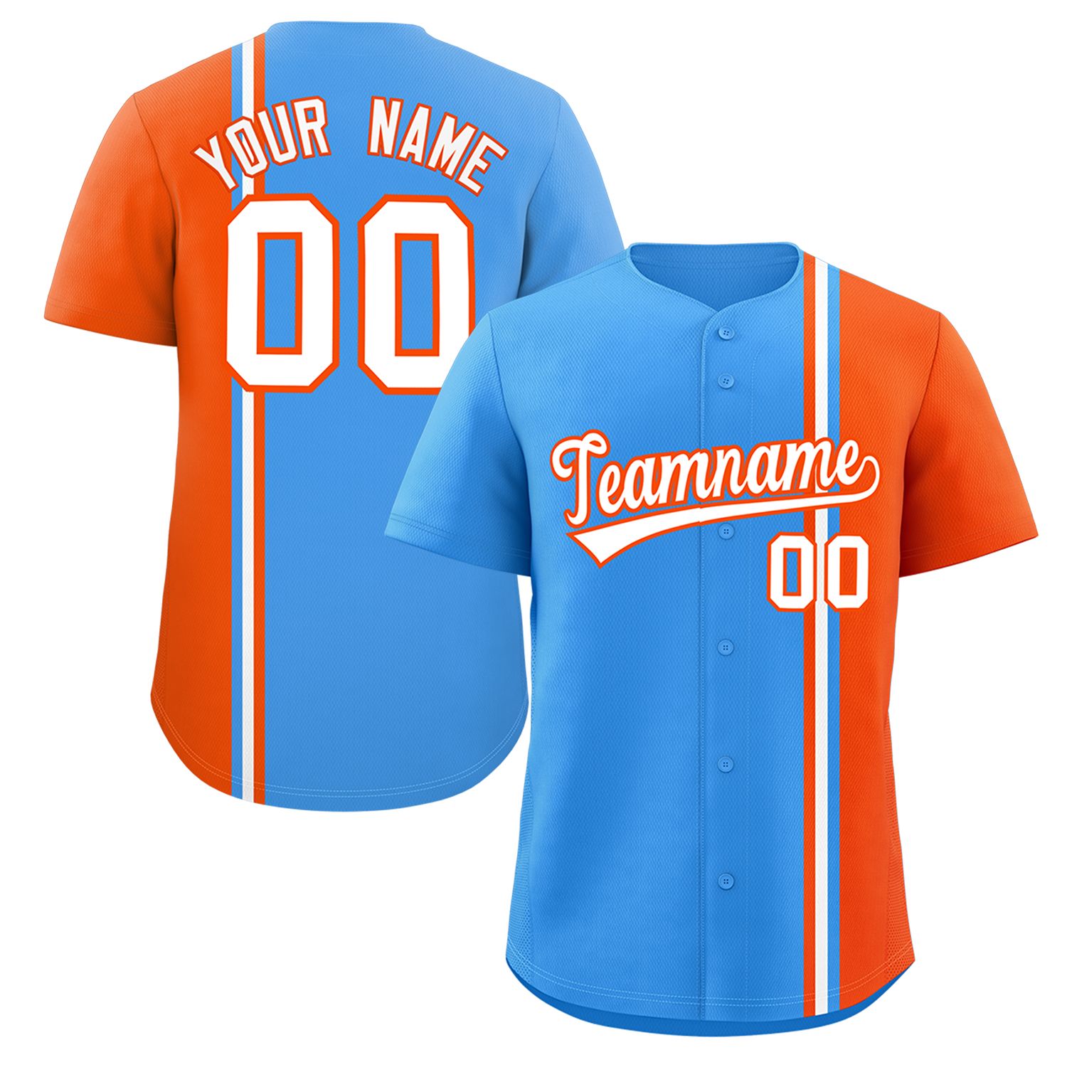 Custom Powder Blue Orange-White Personalized Color Block Authentic Baseball jersey