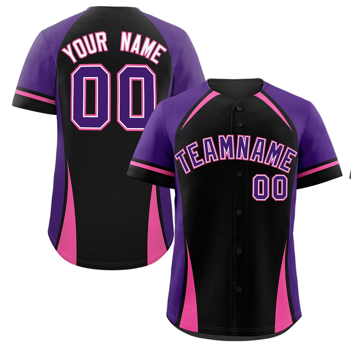 Custom Black Purple-Pink Personalized Color Block Authentic Baseball Jersey