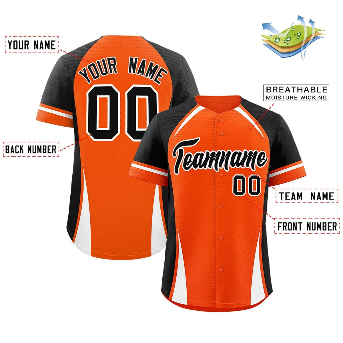 Custom Orange Black-White Personalized Color Block Authentic Baseball Jersey