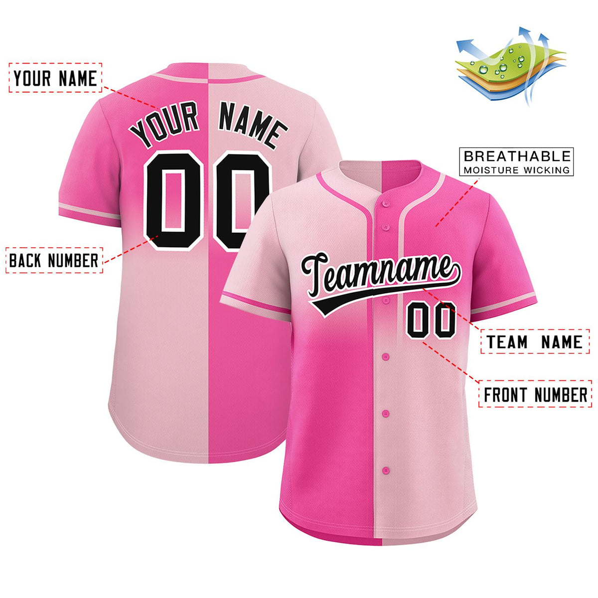 Custom Pink Light Pink Personalized Symmetrical Gradient Design Authentic Baseball Jersey