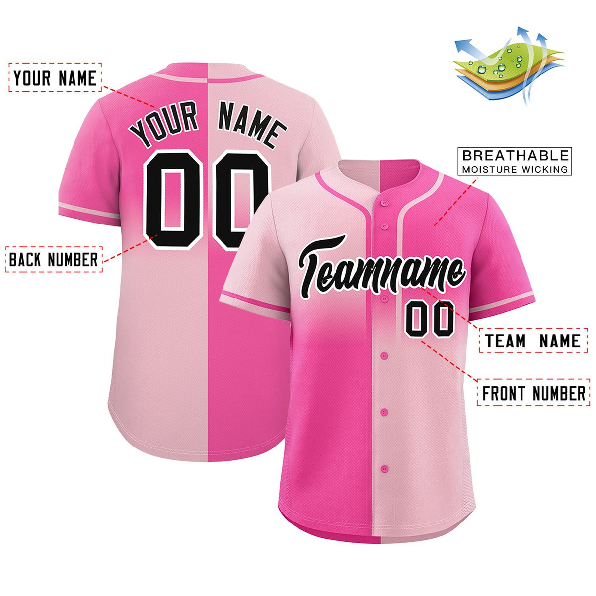 Custom Pink Light Pink Personalized Symmetrical Gradient Design Authentic Baseball Jersey