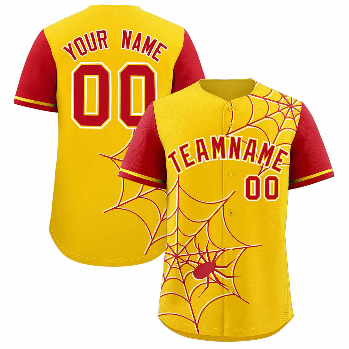 Custom Gold-Red Spider Web Pattern Raglan Sleeves Authentic Baseball Jersey | KXKSHOP