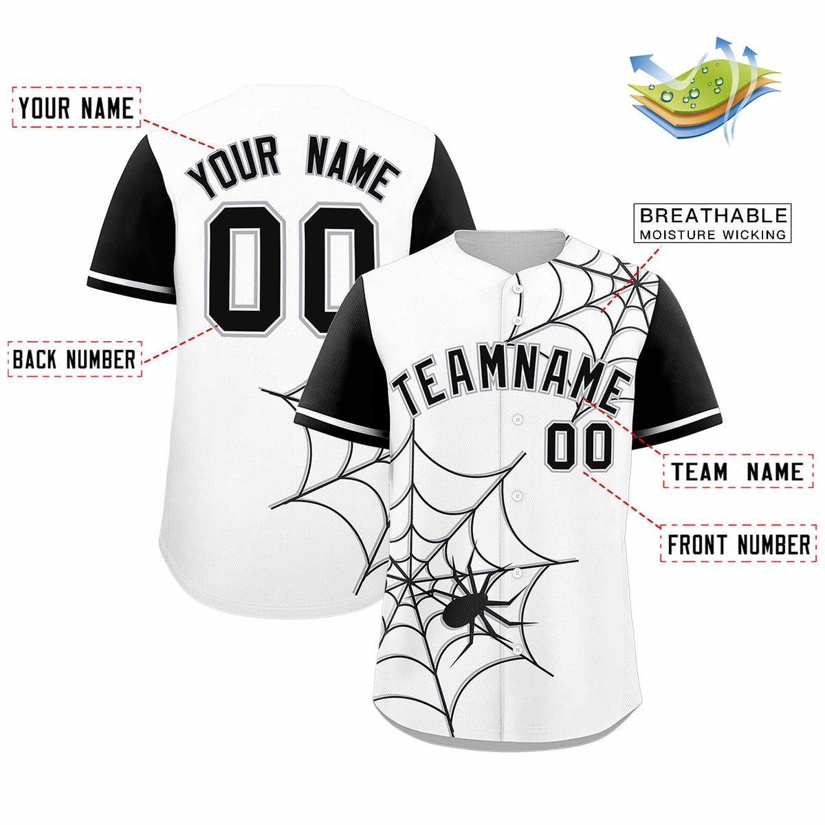 Custom White-Black Spider Web Pattern Raglan Sleeves Authentic Baseball Jersey | KXKSHOP