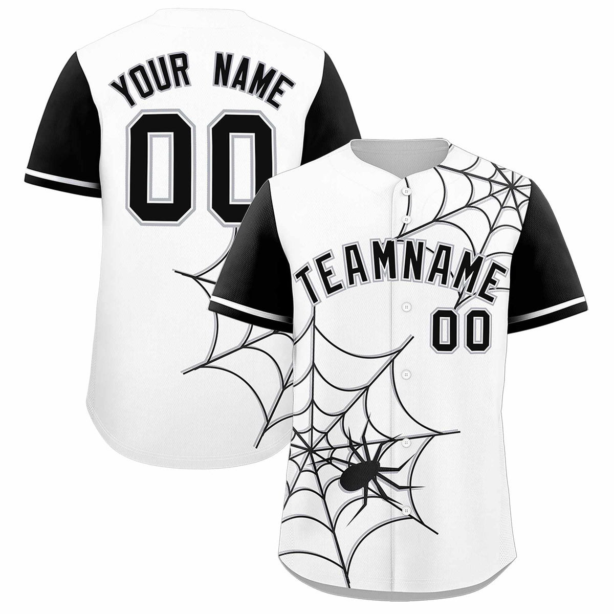 Custom White-Black Spider Web Pattern Raglan Sleeves Authentic Baseball Jersey | KXKSHOP