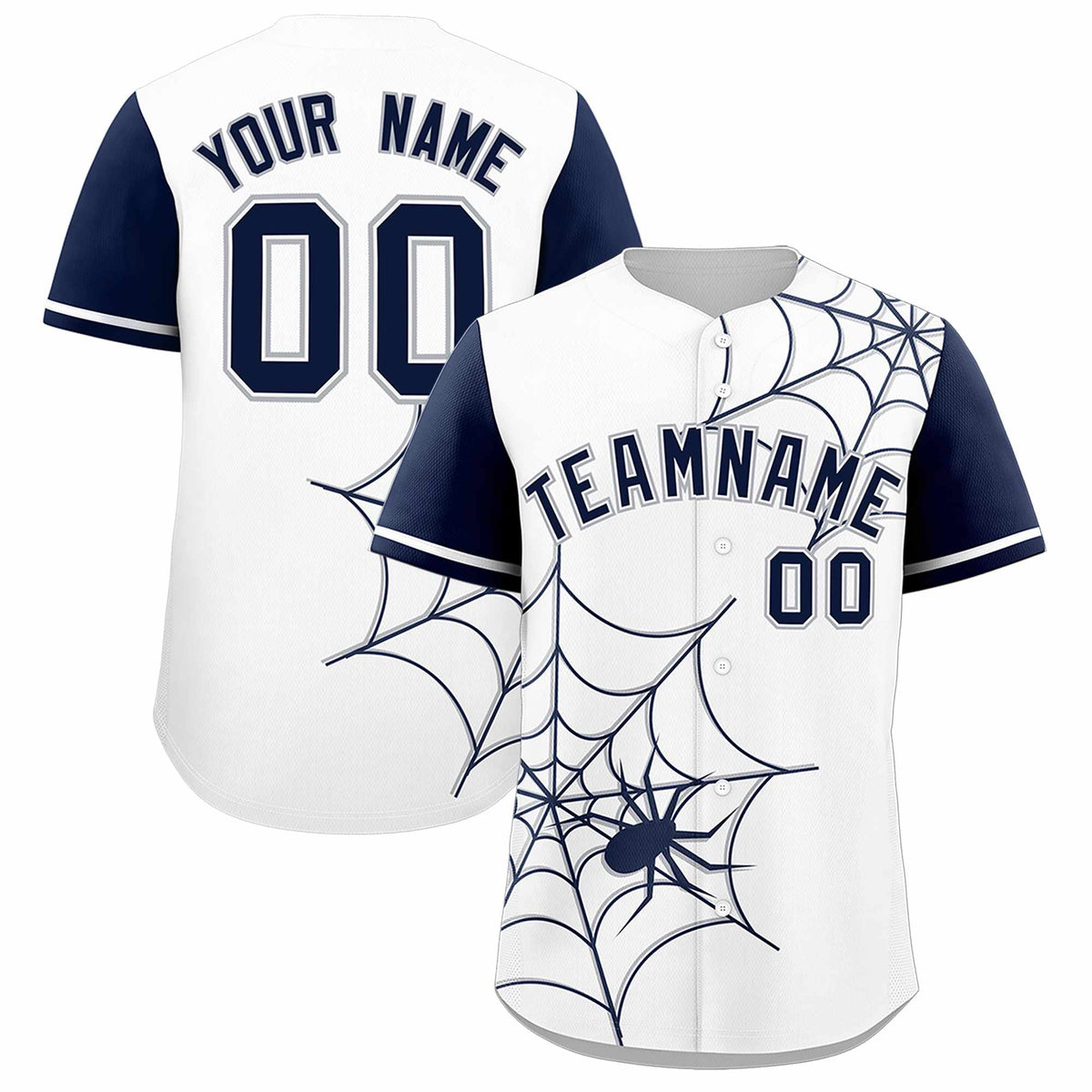 Custom White-Navy Spider Web Pattern Raglan Sleeves Authentic Baseball Jersey | KXKSHOP