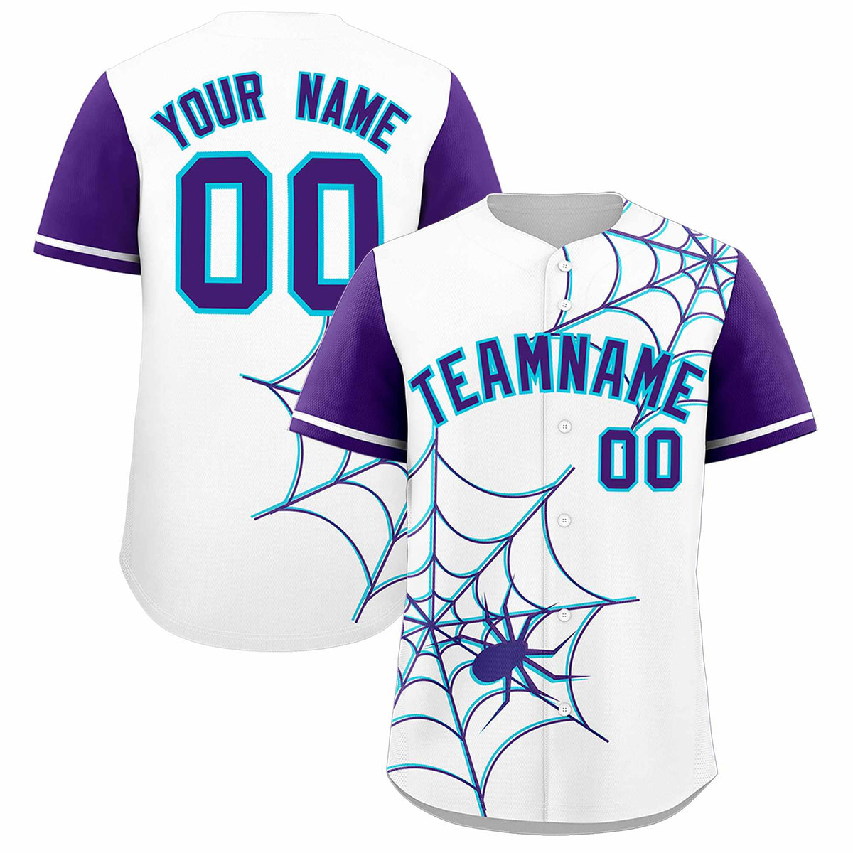 Custom White-Purple Spider Web Pattern Raglan Sleeves Authentic Baseball Jersey | KXKSHOP