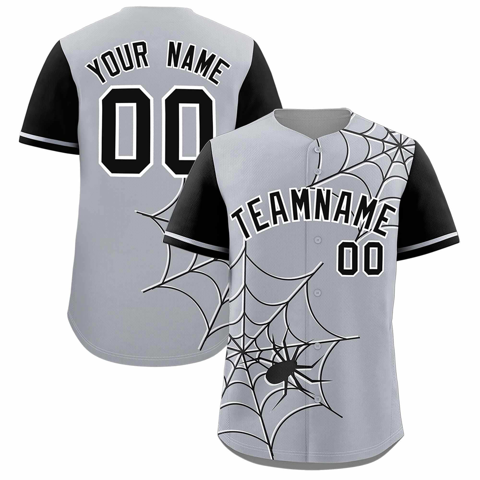 Custom Gray-Black Spider Web Pattern Raglan Sleeves Authentic Baseball Jersey | KXKSHOP