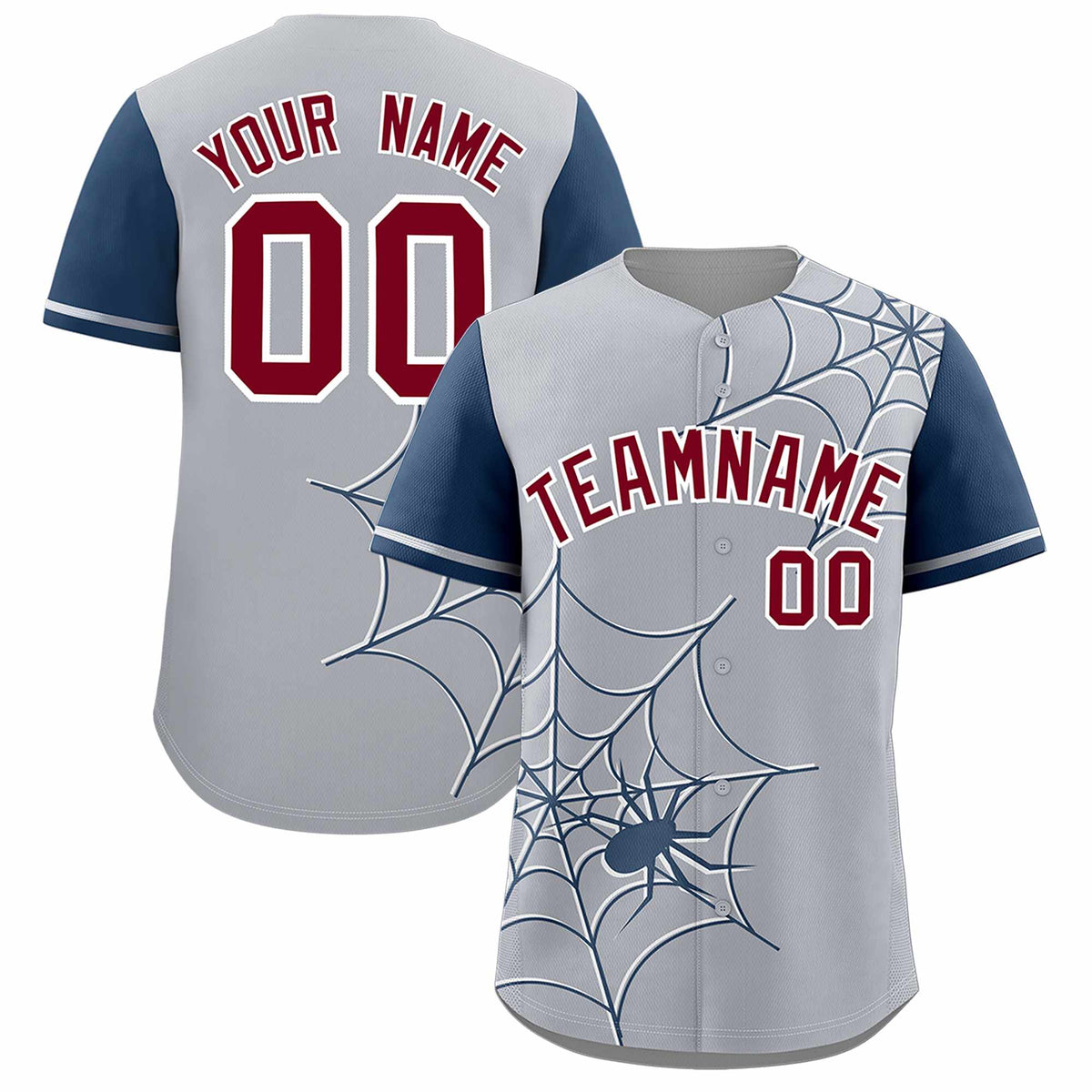 Custom Gray-Midnight Blue Spider Web Pattern Raglan Sleeves Authentic Baseball Jersey | KXKSHOP
