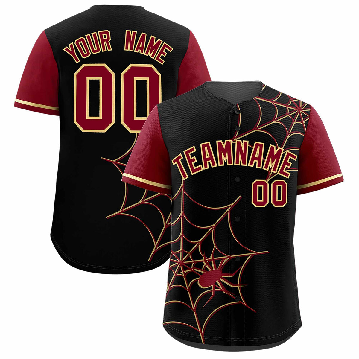Custom Black-Crimson Spider Web Pattern Raglan Sleeves Authentic Baseball Jersey | KXKSHOP