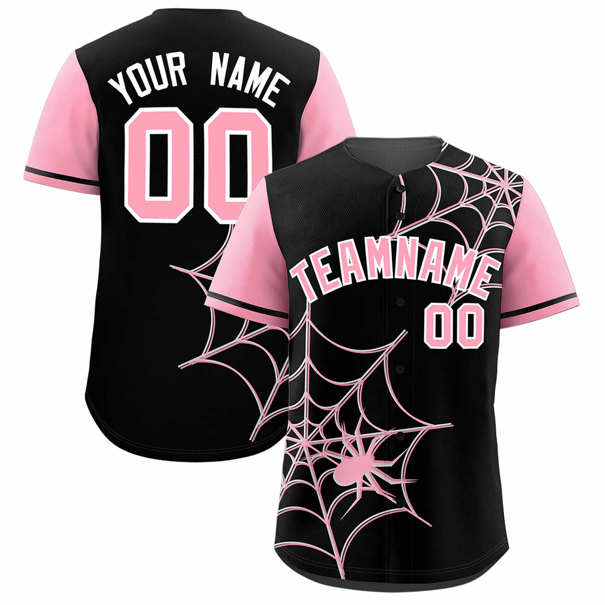Custom Black-Light Pink Spider Web Pattern Raglan Sleeves Authentic Baseball Jersey | KXKSHOP