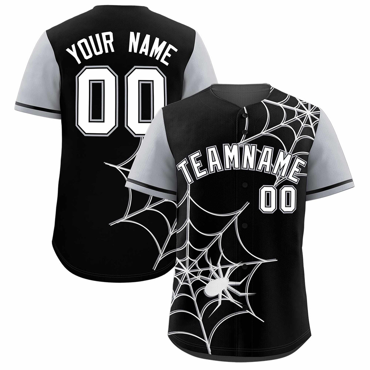 Custom Black-Gray Spider Web Pattern Raglan Sleeves Authentic Baseball Jersey | KXKSHOP