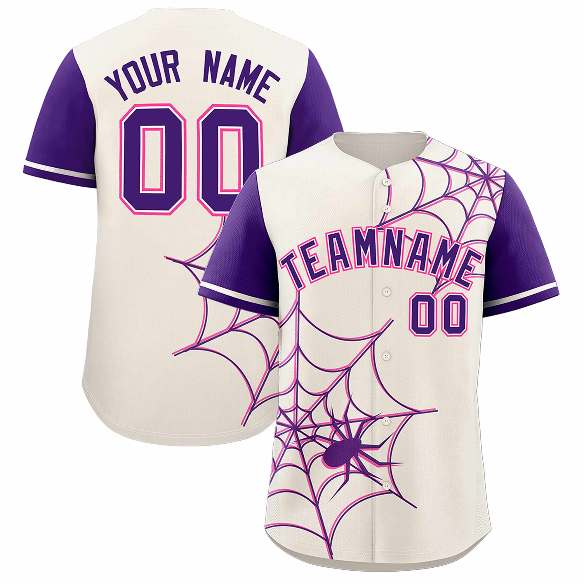 Custom Cream-Purple Spider Web Pattern Raglan Sleeves Authentic Baseball Jersey | KXKSHOP