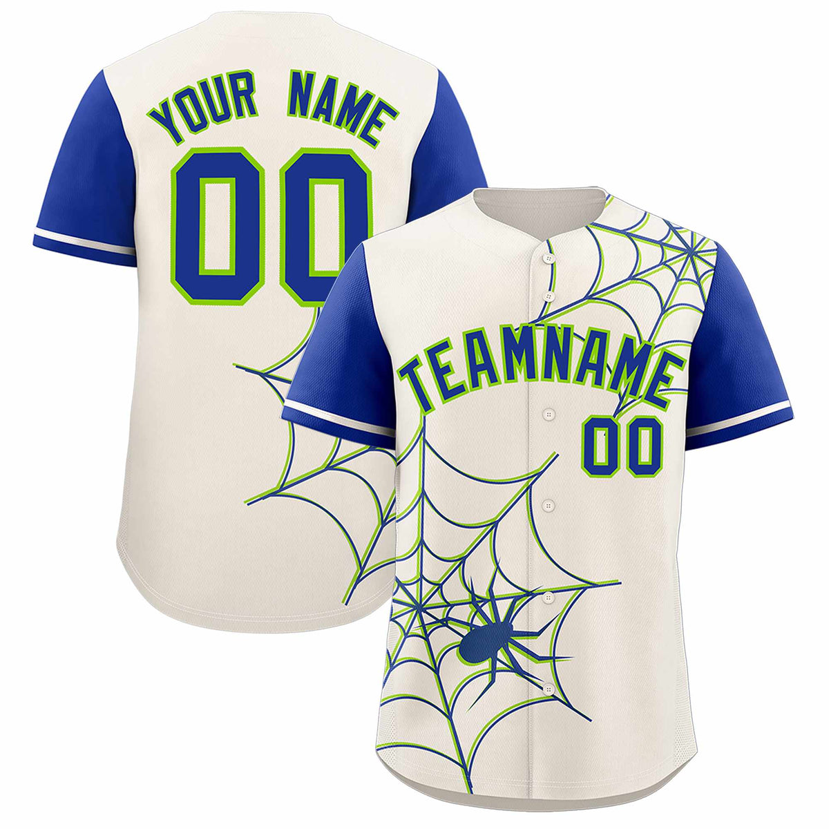 Custom Cream-Royal Spider Web Pattern Raglan Sleeves Authentic Baseball Jersey | KXKSHOP