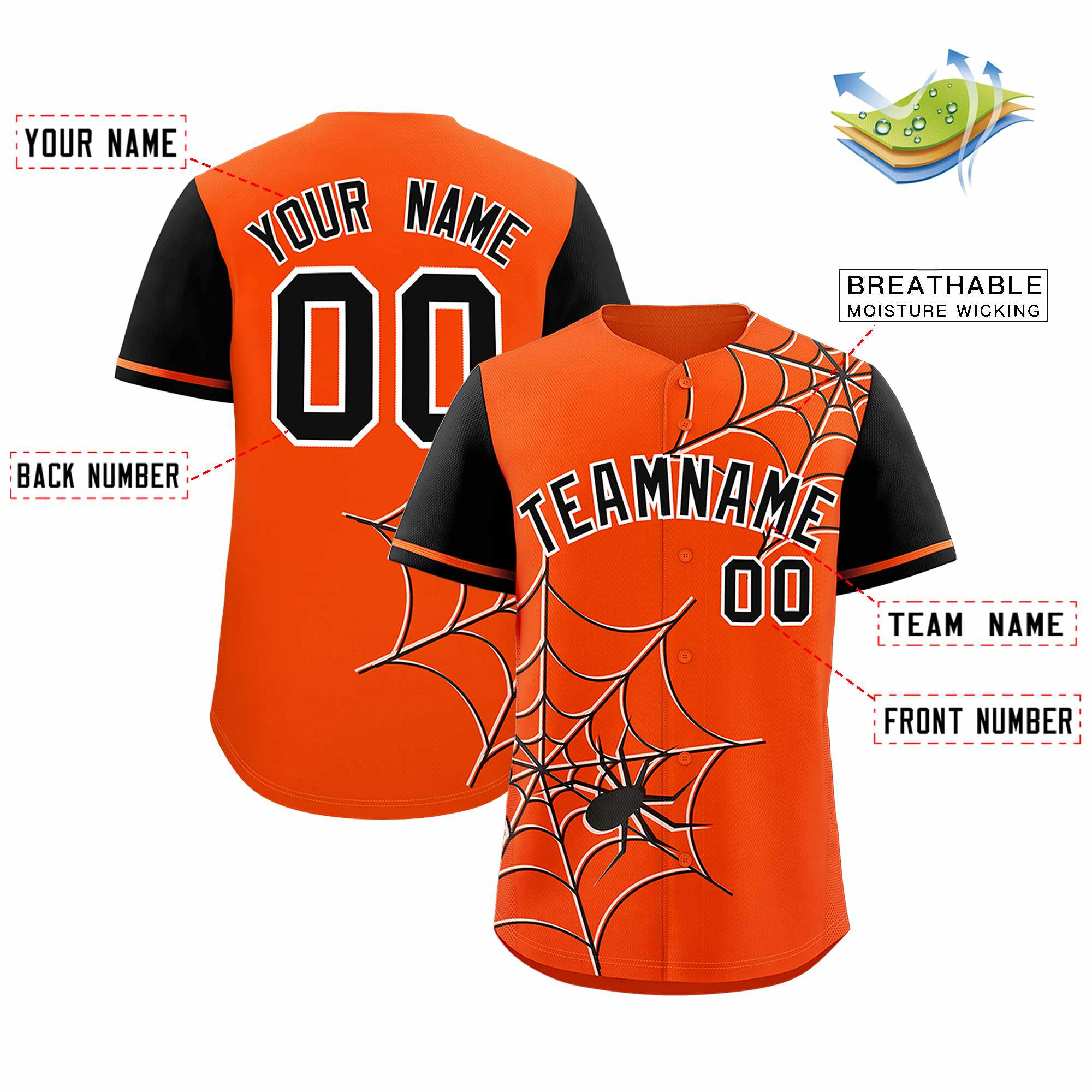 Custom Orange-Black Spider Web Pattern Raglan Sleeves Authentic Baseball Jersey | KXKSHOP