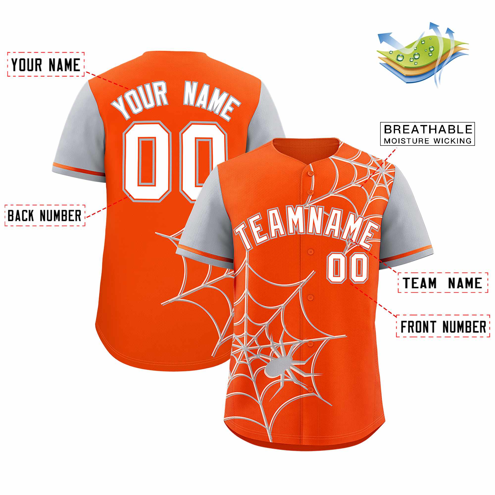 Custom Orange-Gray Spider Web Pattern Raglan Sleeves Authentic Baseball Jersey | KXKSHOP