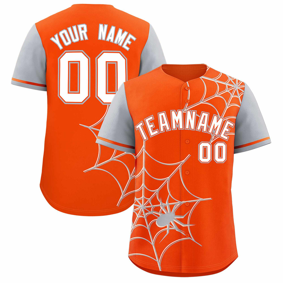 Custom Orange-Gray Spider Web Pattern Raglan Sleeves Authentic Baseball Jersey | KXKSHOP