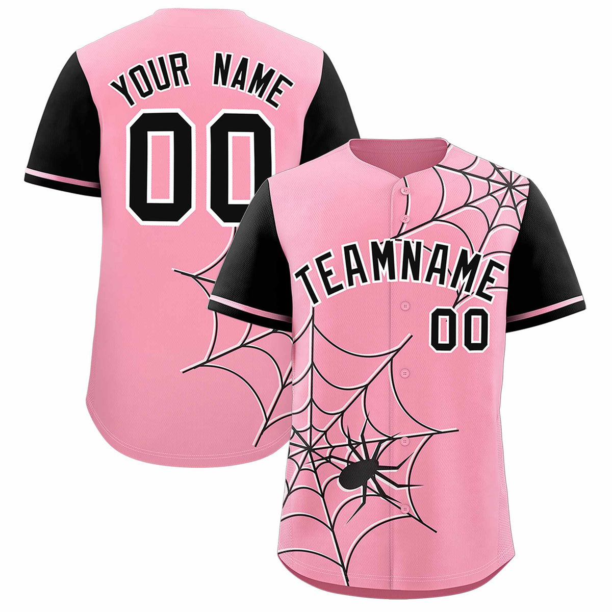 Custom Light Pink-Black Spider Web Pattern Raglan Sleeves Authentic Baseball Jersey | KXKSHOP