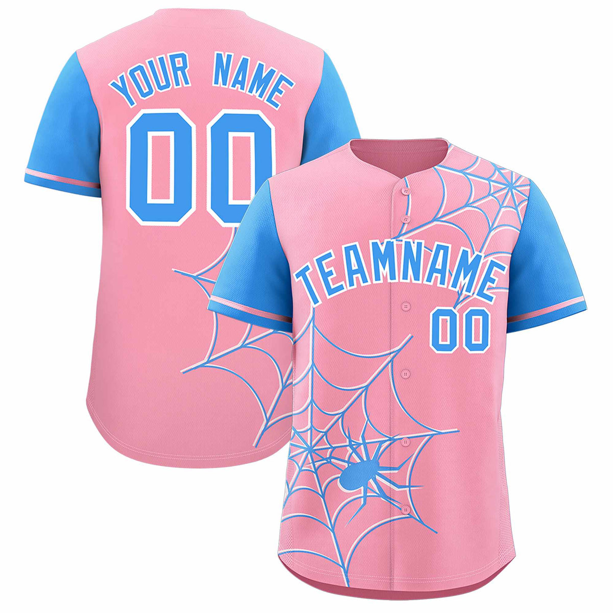 Custom Light Pink-Powder Blue Spider Web Pattern Raglan Sleeves Authentic Baseball Jersey | KXKSHOP