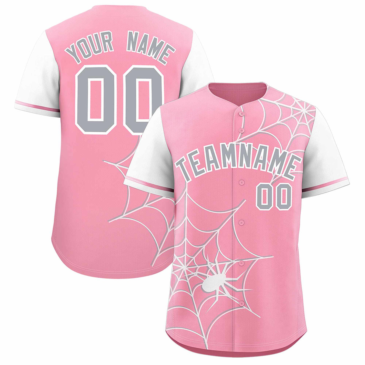Custom Light Pink-White Spider Web Pattern Raglan Sleeves Authentic Baseball Jersey | KXKSHOP