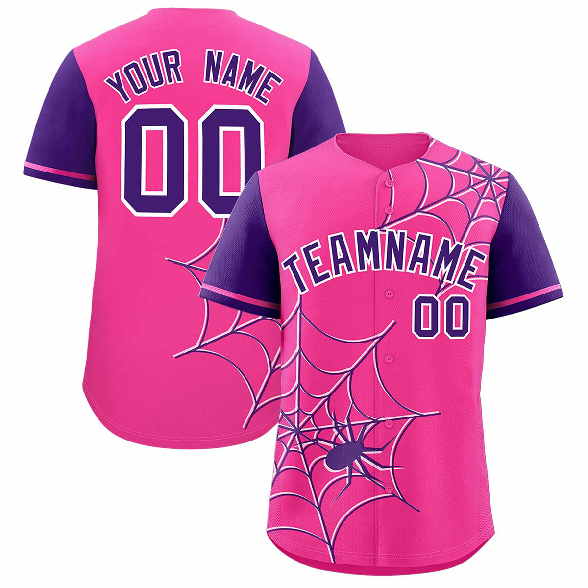 Custom Pink-Purple Spider Web Pattern Raglan Sleeves Authentic Baseball Jersey | KXKSHOP