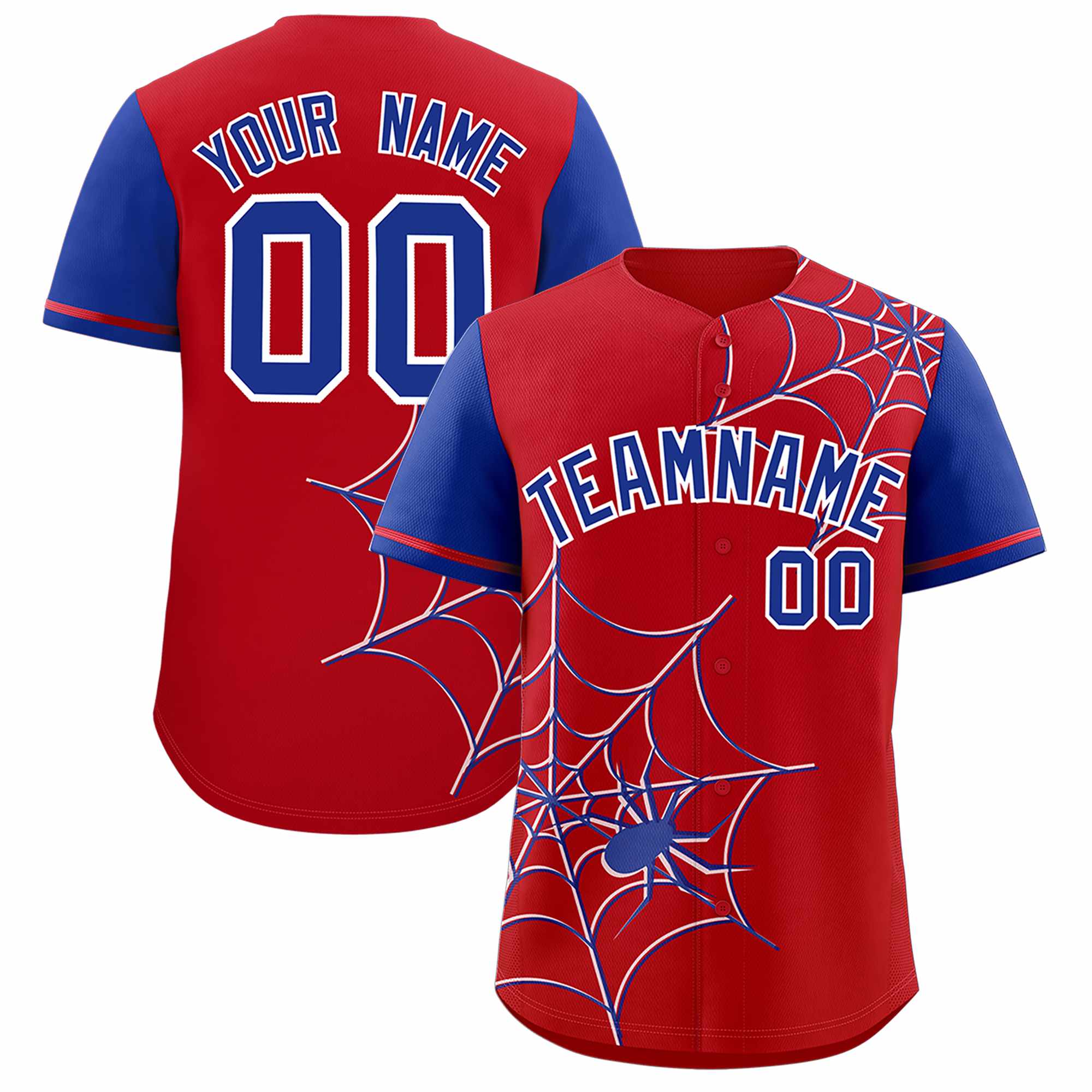 Custom Red-Royal Spider Web Pattern Raglan Sleeves Authentic Baseball Jersey | KXKSHOP