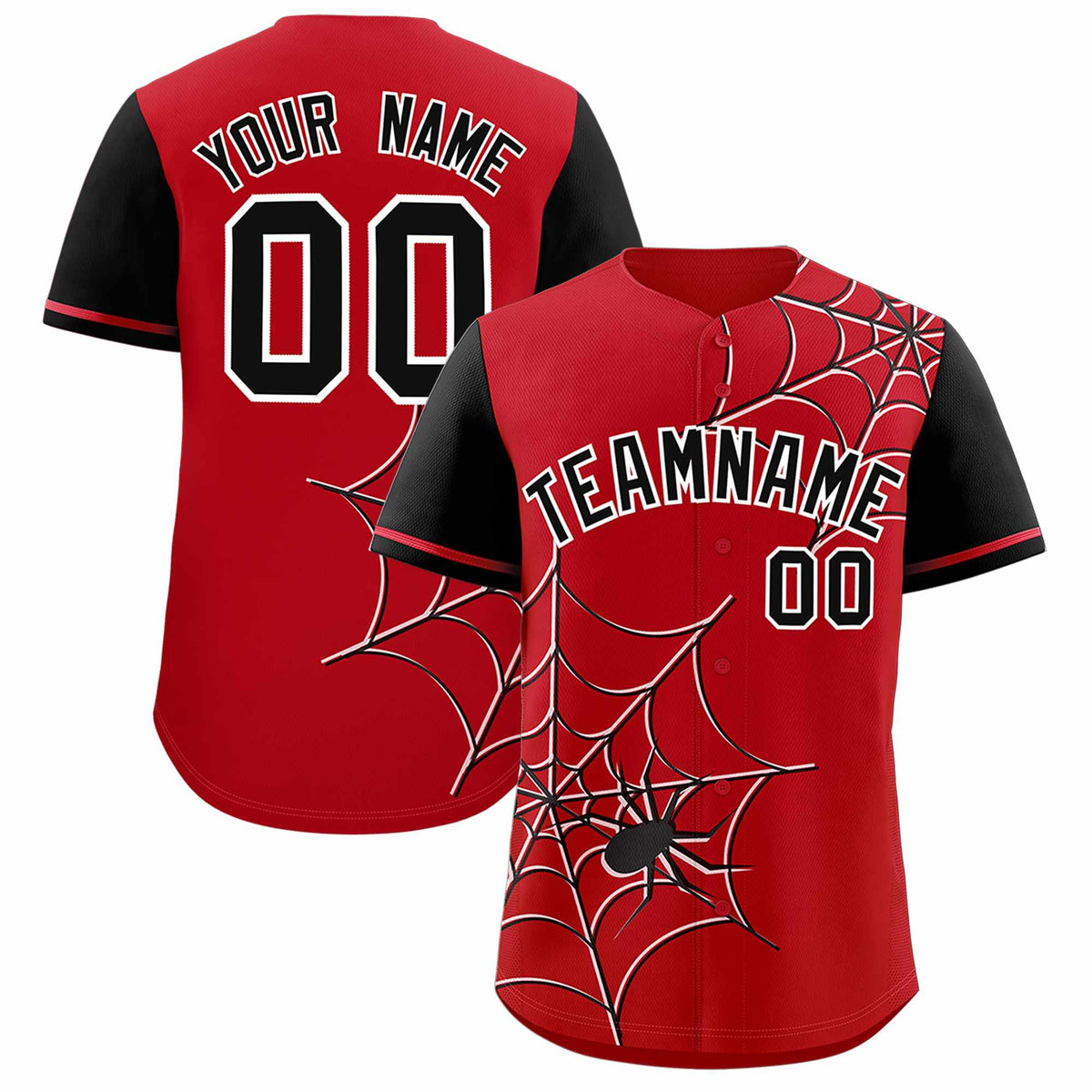 Custom Red-Black Spider Web Pattern Raglan Sleeves Authentic Baseball Jersey | KXKSHOP
