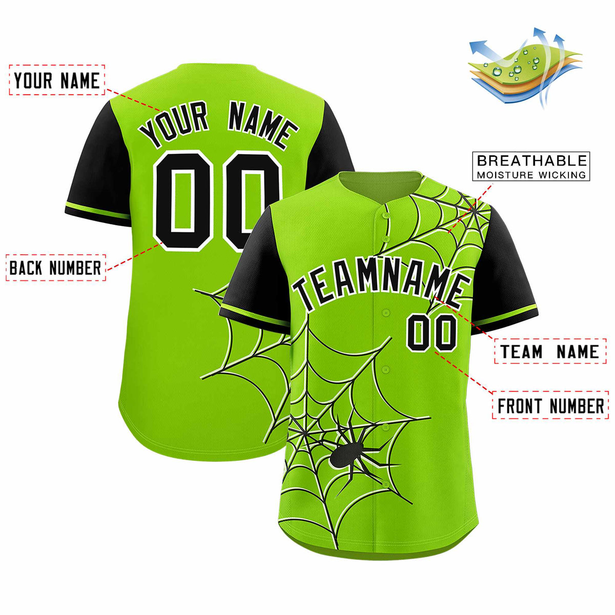 Custom Neon Green-Black Spider Web Pattern Raglan Sleeves Authentic Baseball Jersey | KXKSHOP