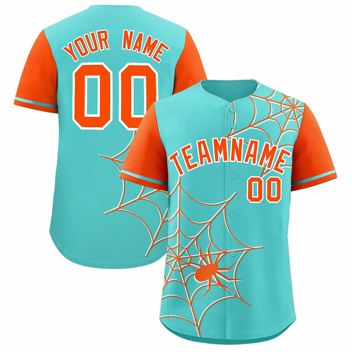 Custom Bright Green-Orange Spider Web Pattern Raglan Sleeves Authentic Baseball Jersey | KXKSHOP