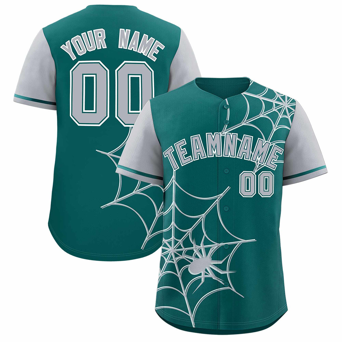 Custom Aqua-Gray Spider Web Pattern Raglan Sleeves Authentic Baseball Jersey | KXKSHOP