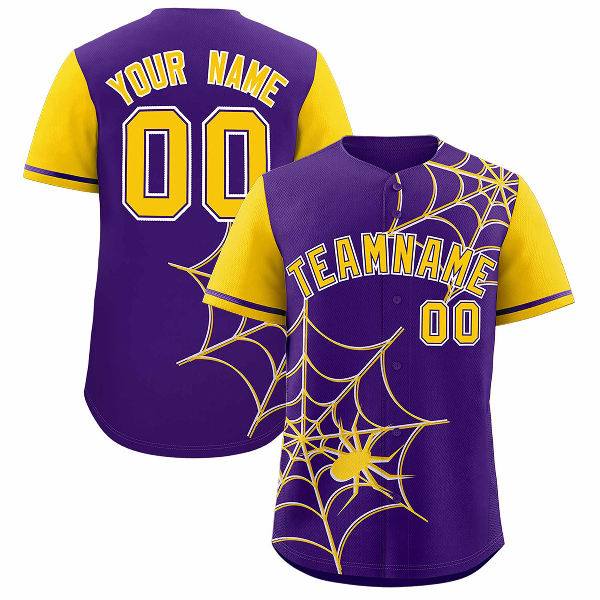 Custom Purple-Gold Spider Web Pattern Raglan Sleeves Authentic Baseball Jersey | KXKSHOP