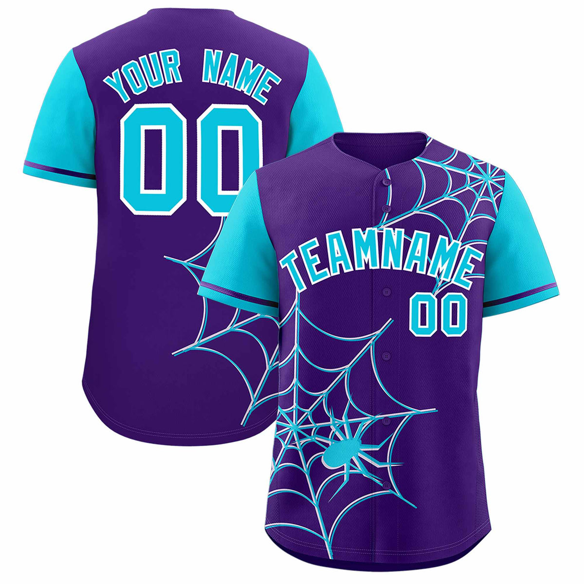 Custom Purple-Sky Blue Spider Web Pattern Raglan Sleeves Authentic Baseball Jersey | KXKSHOP