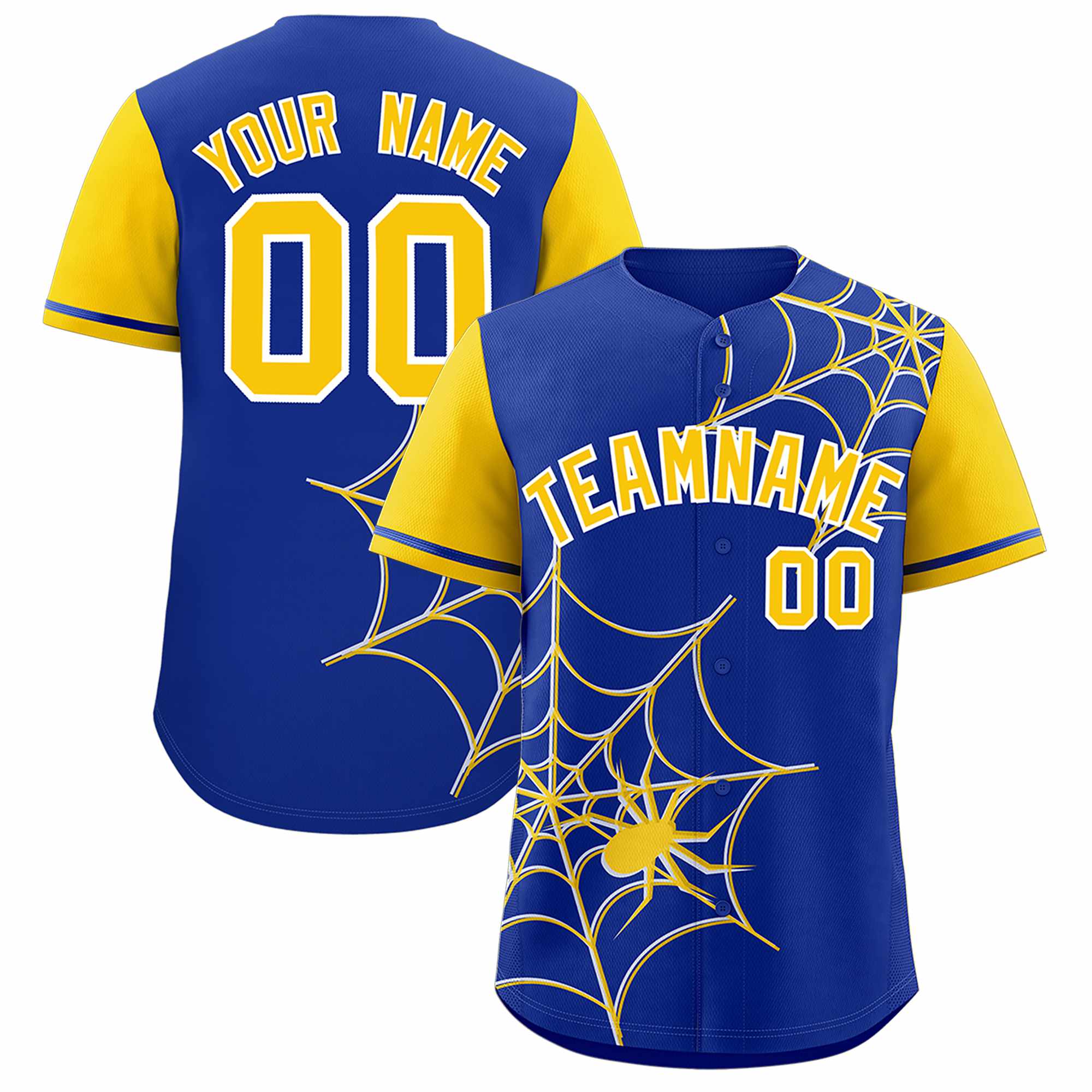 Custom Royal-Gold Spider Web Pattern Raglan Sleeves Authentic Baseball Jersey | KXKSHOP