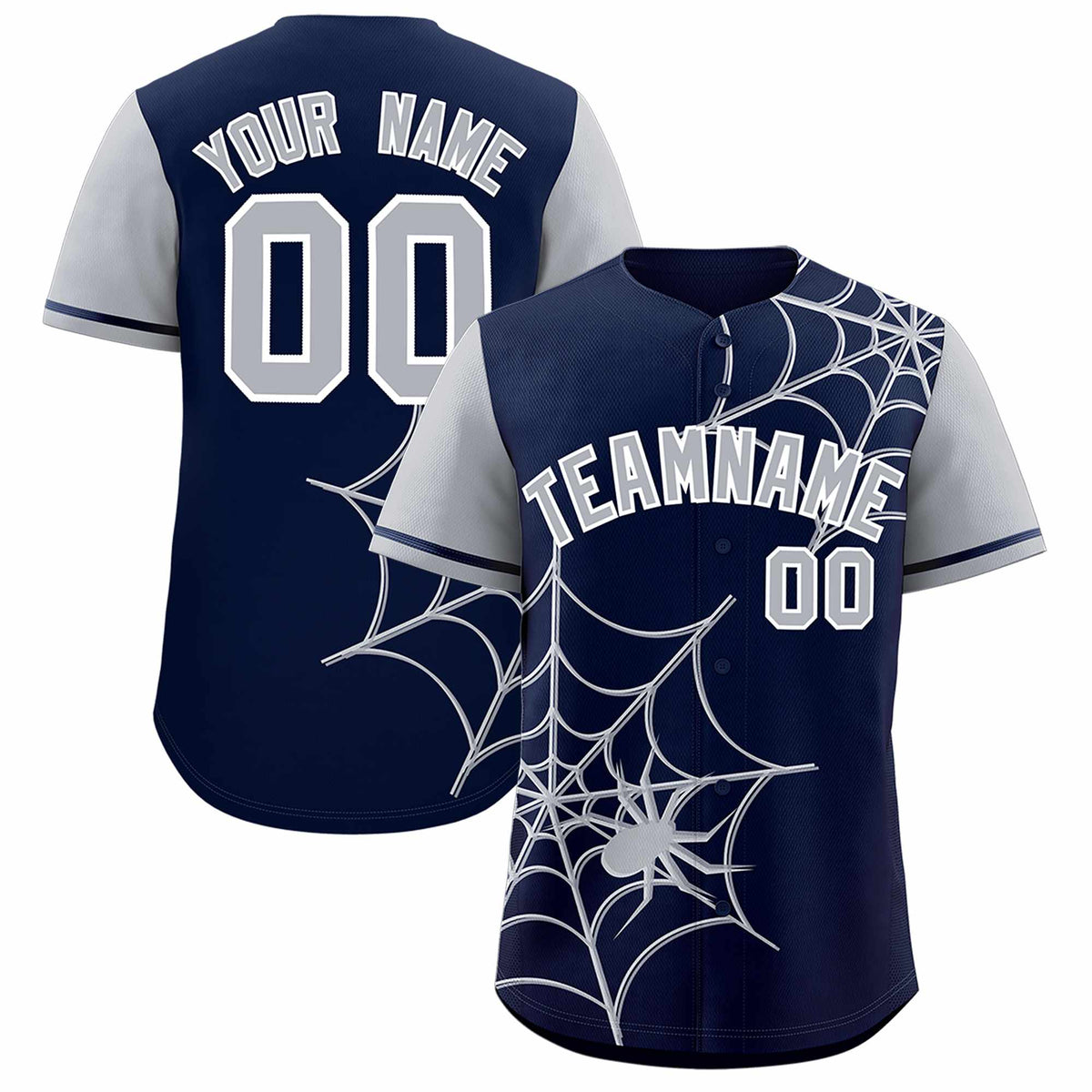 Custom Navy-Gray Spider Web Pattern Raglan Sleeves Authentic Baseball Jersey | KXKSHOP