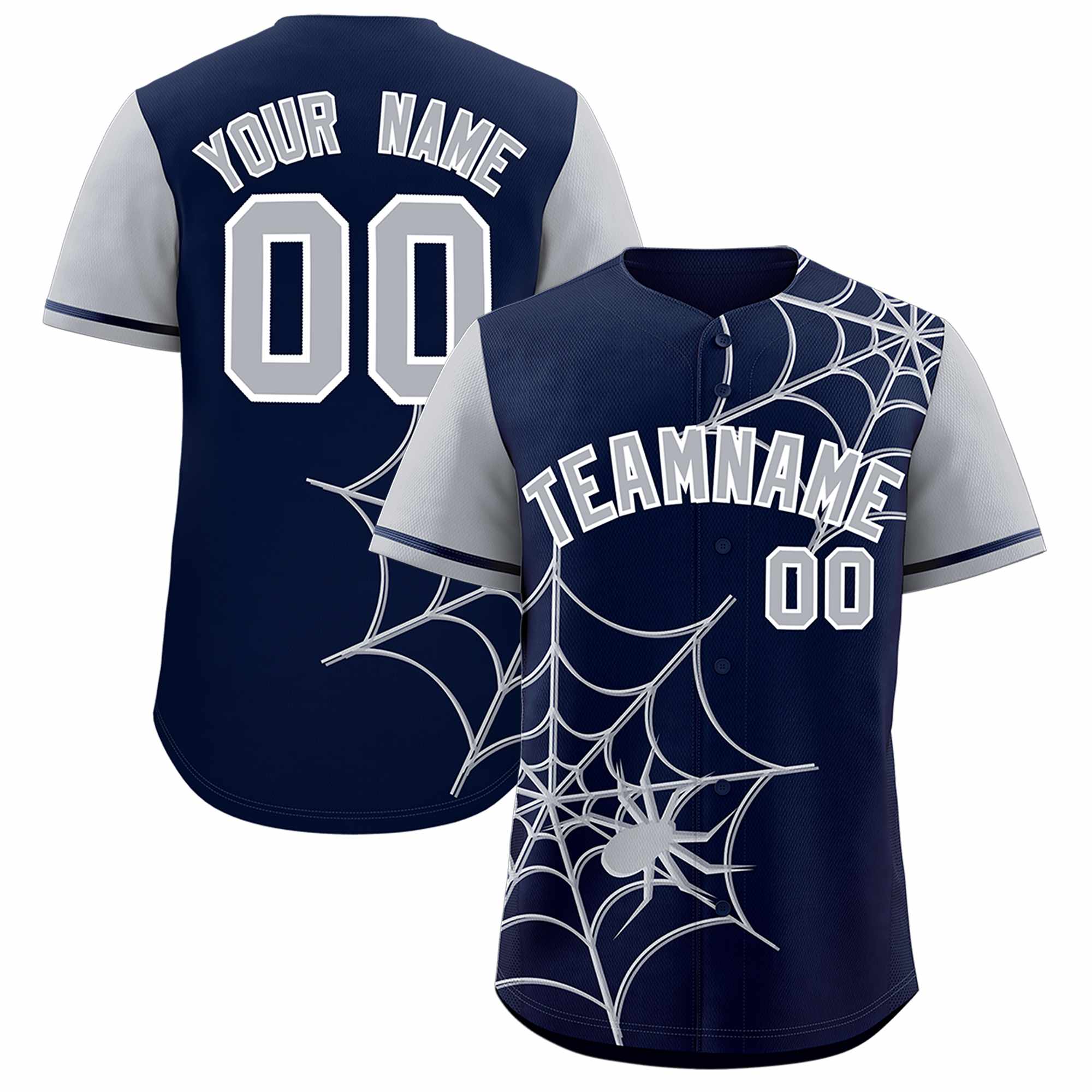 Custom Navy-Gray Spider Web Pattern Raglan Sleeves Authentic Baseball Jersey | KXKSHOP