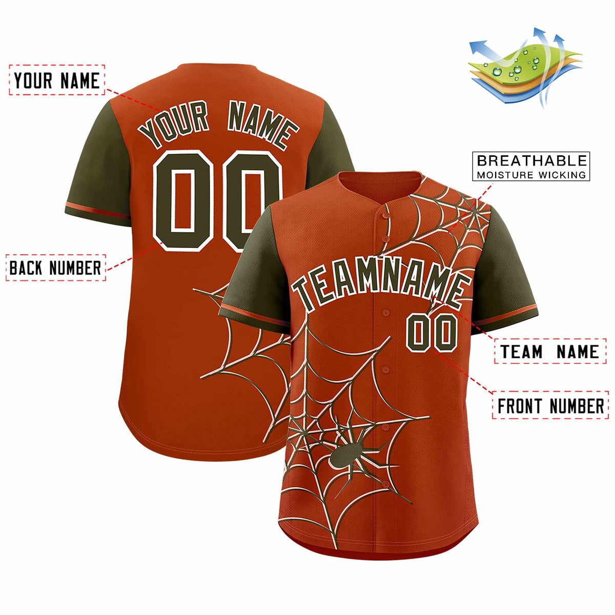 Custom Texas Orange-Olive Spider Web Pattern Raglan Sleeves Authentic Baseball Jersey | KXKSHOP