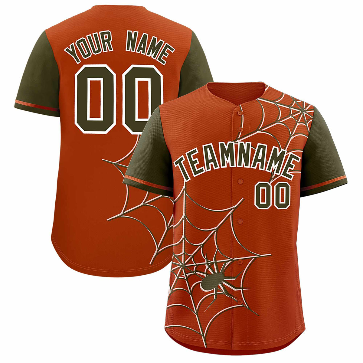 Custom Texas Orange-Olive Spider Web Pattern Raglan Sleeves Authentic Baseball Jersey | KXKSHOP