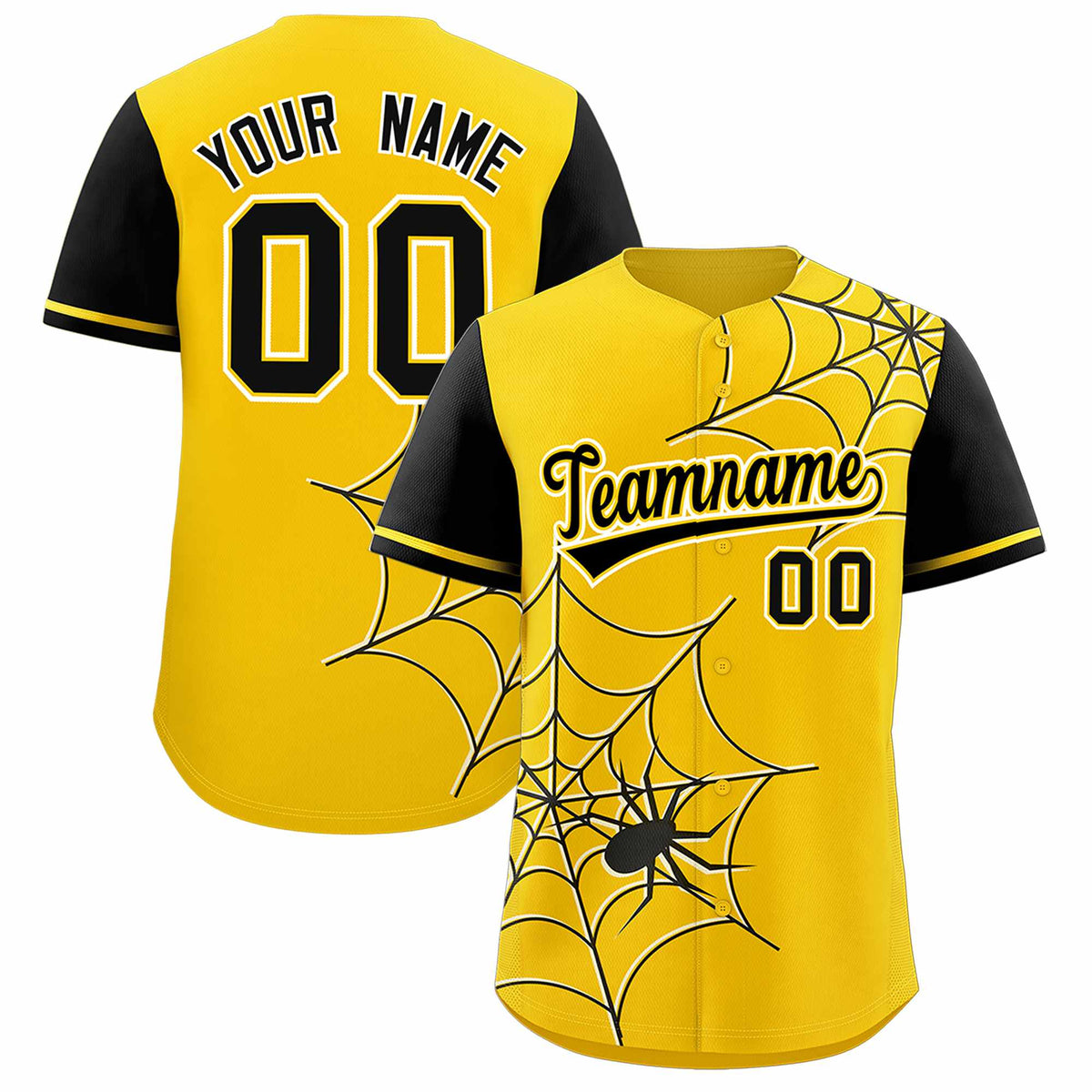 Custom Gold-Black Spider Web Pattern Raglan Sleeves Authentic Baseball Jersey | KXKSHOP