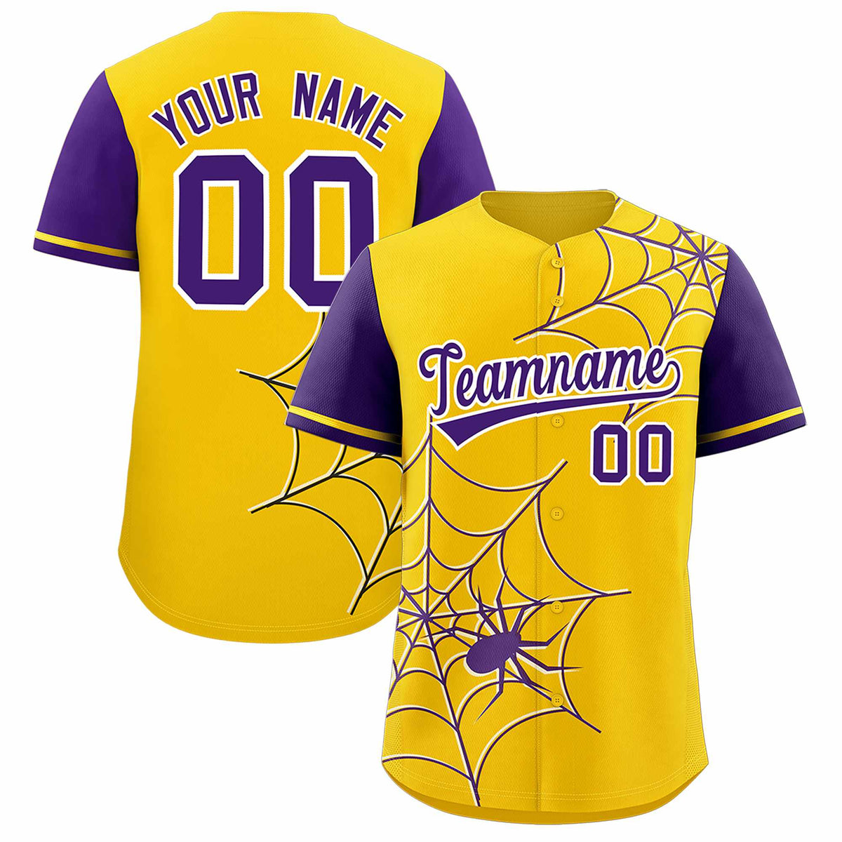 Custom Gold-Purple Spider Web Pattern Raglan Sleeves Authentic Baseball Jersey | KXKSHOP