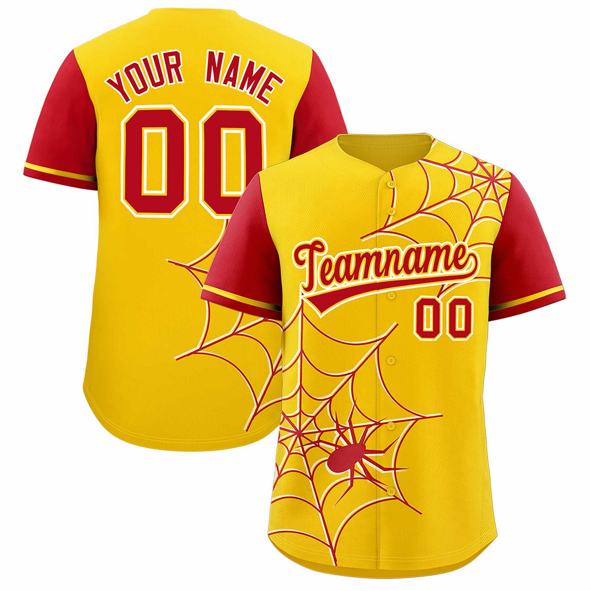 Custom Gold-Red Spider Web Pattern Raglan Sleeves Authentic Baseball Jersey | KXKSHOP