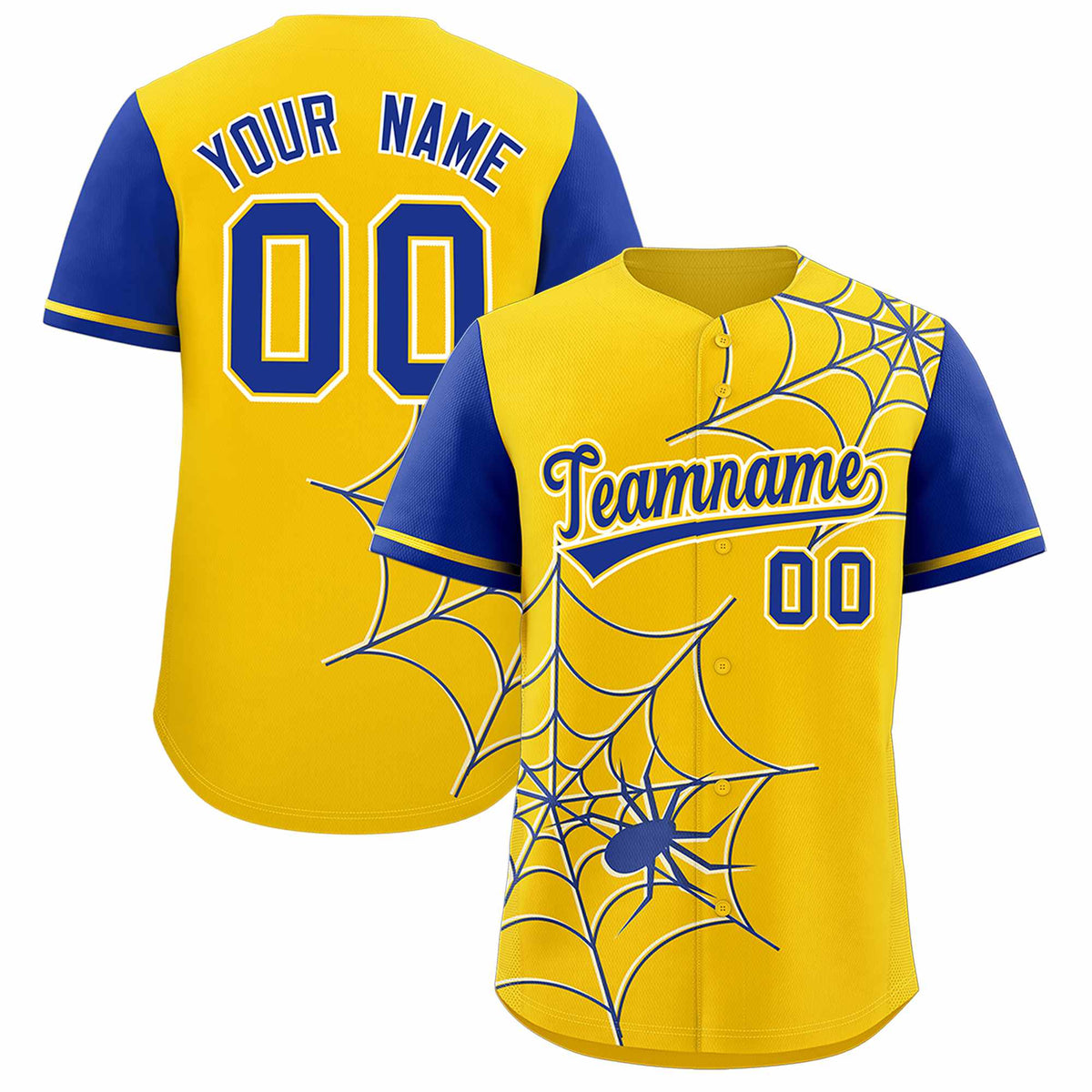 Custom Gold-Royal Spider Web Pattern Raglan Sleeves Authentic Baseball Jersey | KXKSHOP