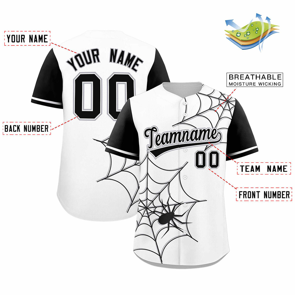Custom White-Black Spider Web Pattern Raglan Sleeves Authentic Baseball Jersey | KXKSHOP