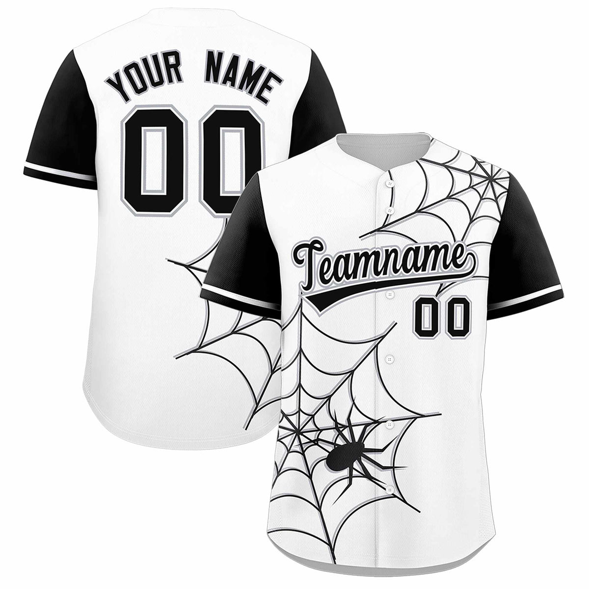 Custom White-Black Spider Web Pattern Raglan Sleeves Authentic Baseball Jersey | KXKSHOP