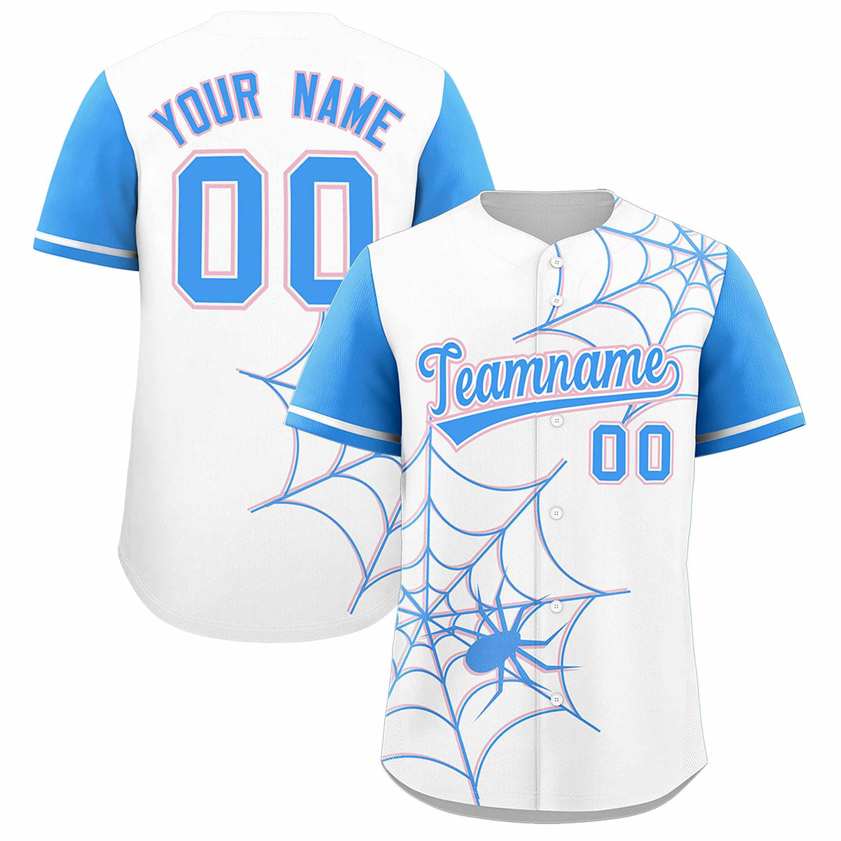 Custom White-Powder Blue Spider Web Pattern Raglan Sleeves Authentic Baseball Jersey | KXKSHOP