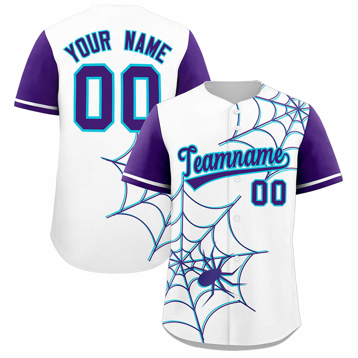 Custom White-Purple Spider Web Pattern Raglan Sleeves Authentic Baseball Jersey | KXKSHOP