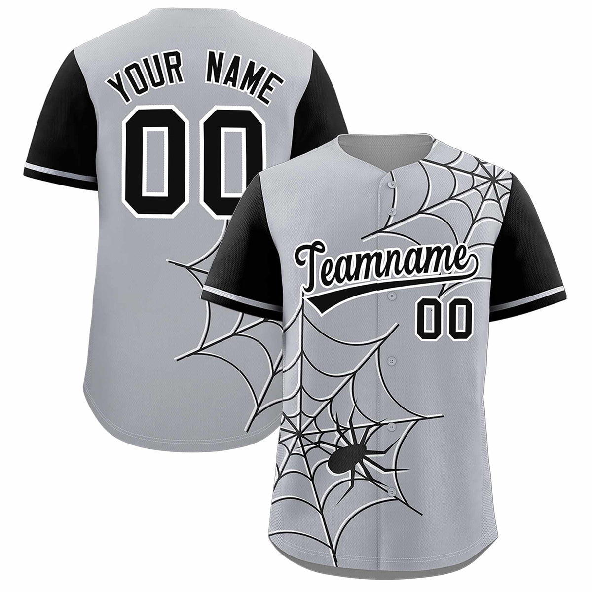Custom Gray-Black Spider Web Pattern Raglan Sleeves Authentic Baseball Jersey | KXKSHOP