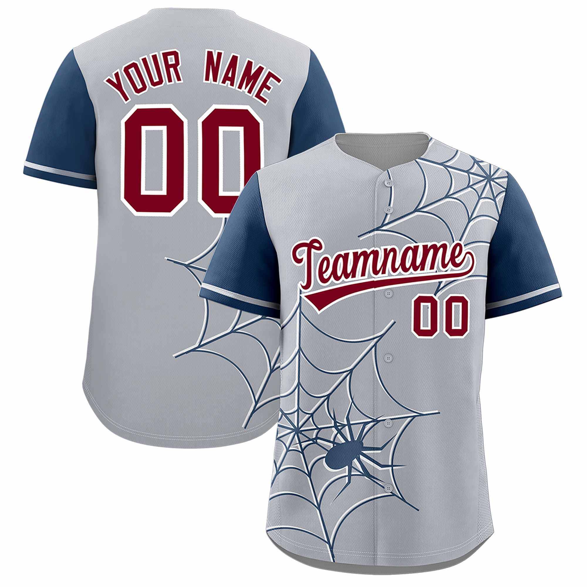 Custom Gray-Midnight Blue Spider Web Pattern Raglan Sleeves Authentic Baseball Jersey | KXKSHOP