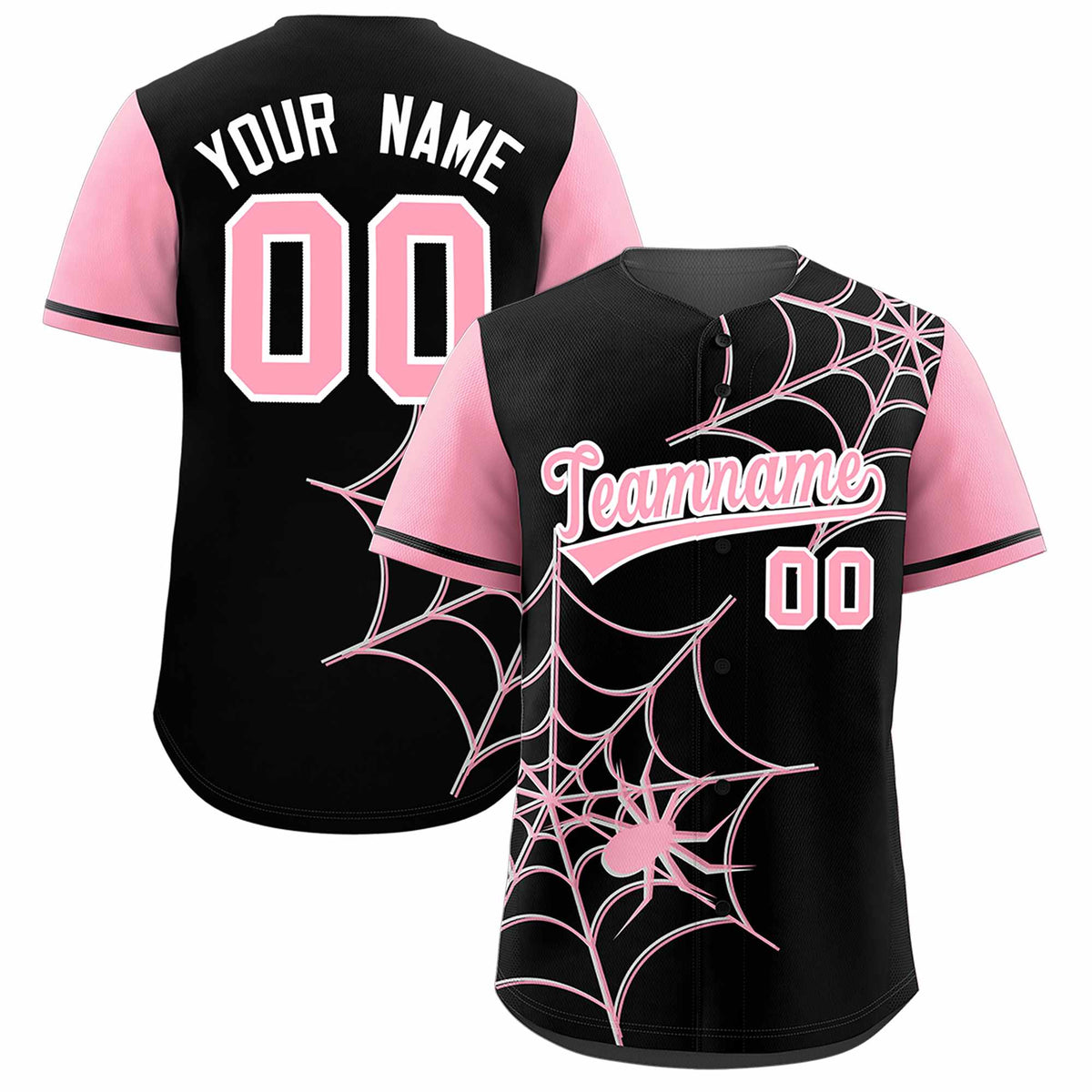 Custom Black-Light Pink Spider Web Pattern Raglan Sleeves Authentic Baseball Jersey | KXKSHOP