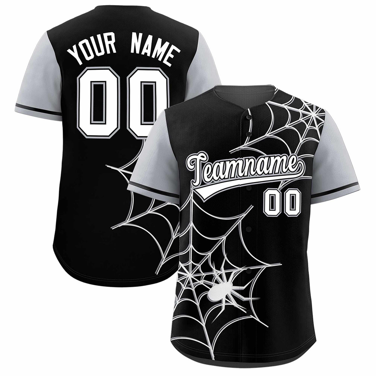 Custom Black-Gray Spider Web Pattern Raglan Sleeves Authentic Baseball Jersey | KXKSHOP