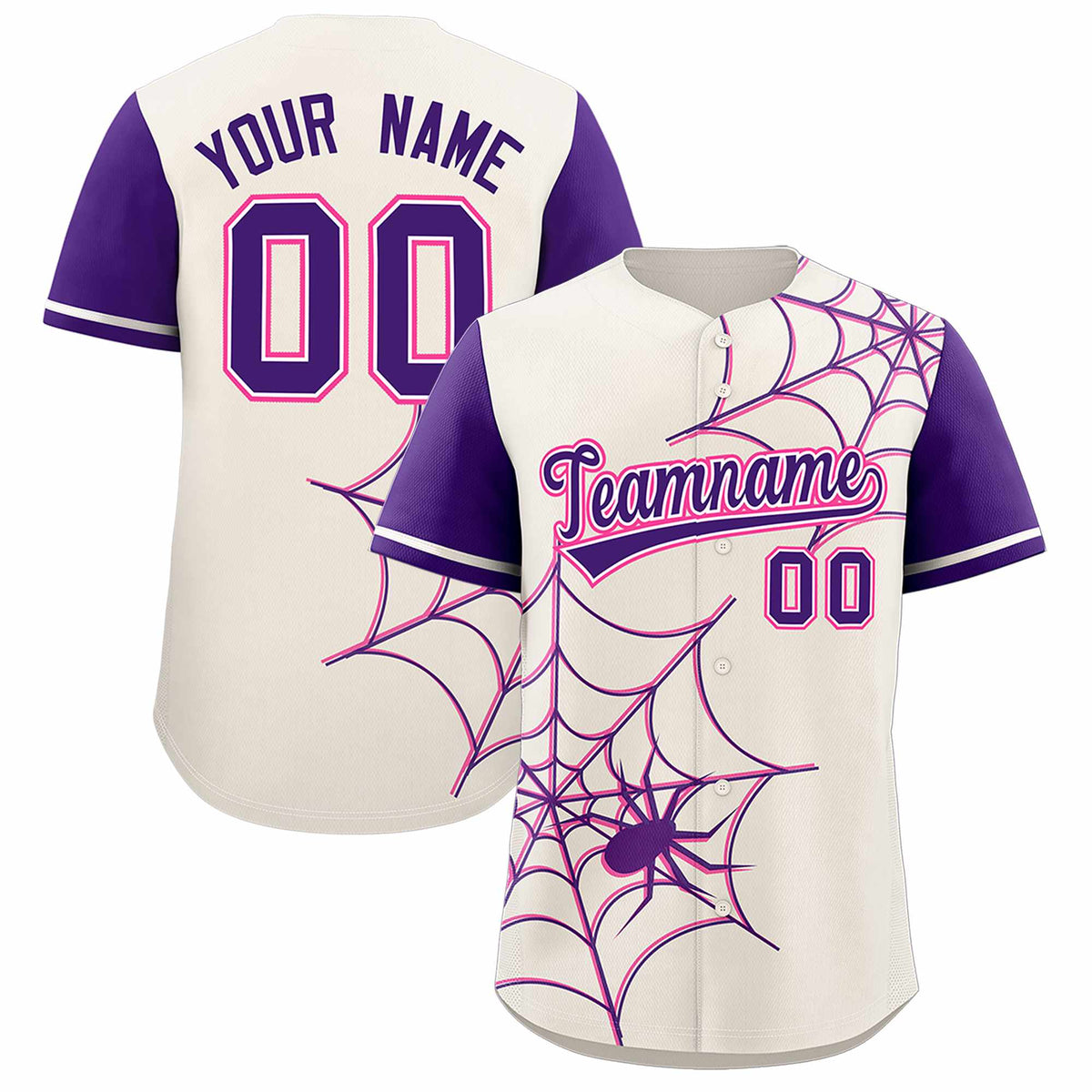 Custom Cream-Purple Spider Web Pattern Raglan Sleeves Authentic Baseball Jersey | KXKSHOP