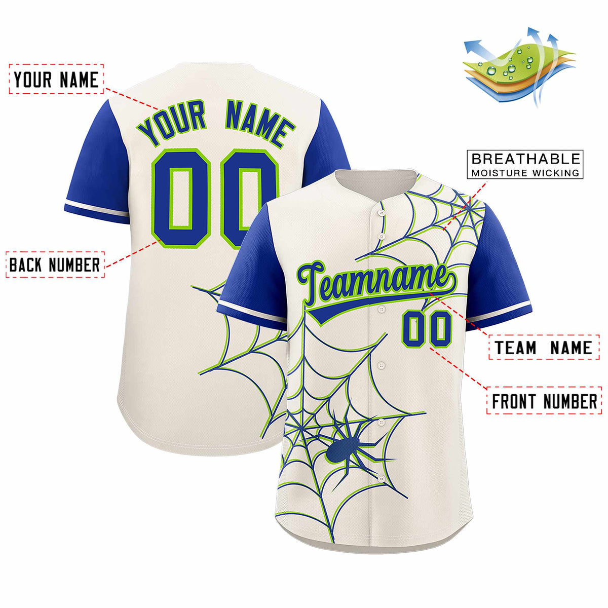 Custom Cream-Royal Spider Web Pattern Raglan Sleeves Authentic Baseball Jersey | KXKSHOP